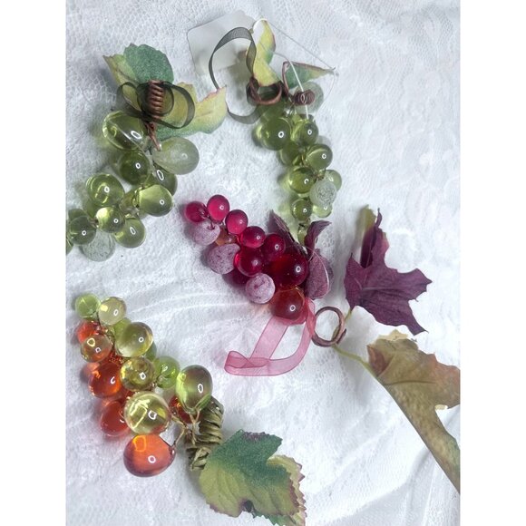 Grape Lucite Acrylic Clusters Sugar MCM Ribbon Leave Accents Decor Set of 5 - Picture 4 of 16